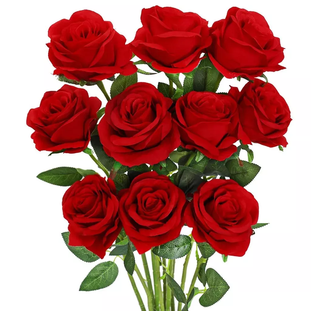 10-pack-artificial-red-rose-flower-fake-silk-roses-with-stem-flowers-bouquet-w 10 Pack Artificial Red Rose Flower Fake Silk Roses With Stem Flowers Bouquet W