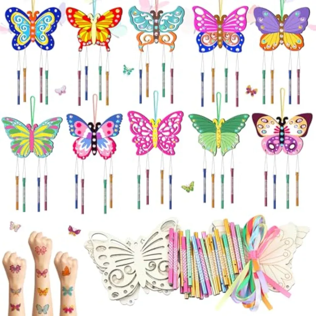 10-pack-butterfly-wind-chime-craft-kit-kids-diy-wooden-coloring-ornaments 10 Pack Butterfly Wind Chime Craft Kit for Kids, DIY Wooden Coloring Ornaments