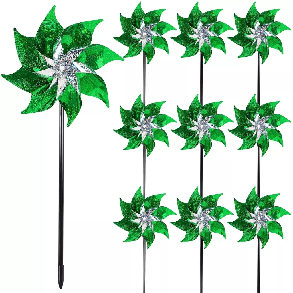 10-pack-reflective-pinwheels-holiday-decorations-st-patrick-s-day-party-supplies 10 Pack Reflective Pinwheels Holiday Decorations for St. Patrick's Day Party Supplies, Green