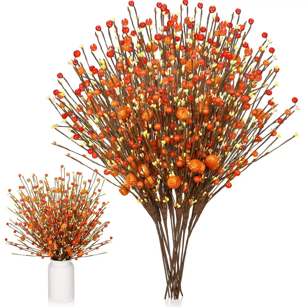 10-pcs-thanksgiving-artificial-berry-stems-berry-picks-branches-fall-orange-st 10 Pcs Thanksgiving Artificial Berry Stems Berry Picks Branches Fall Orange St