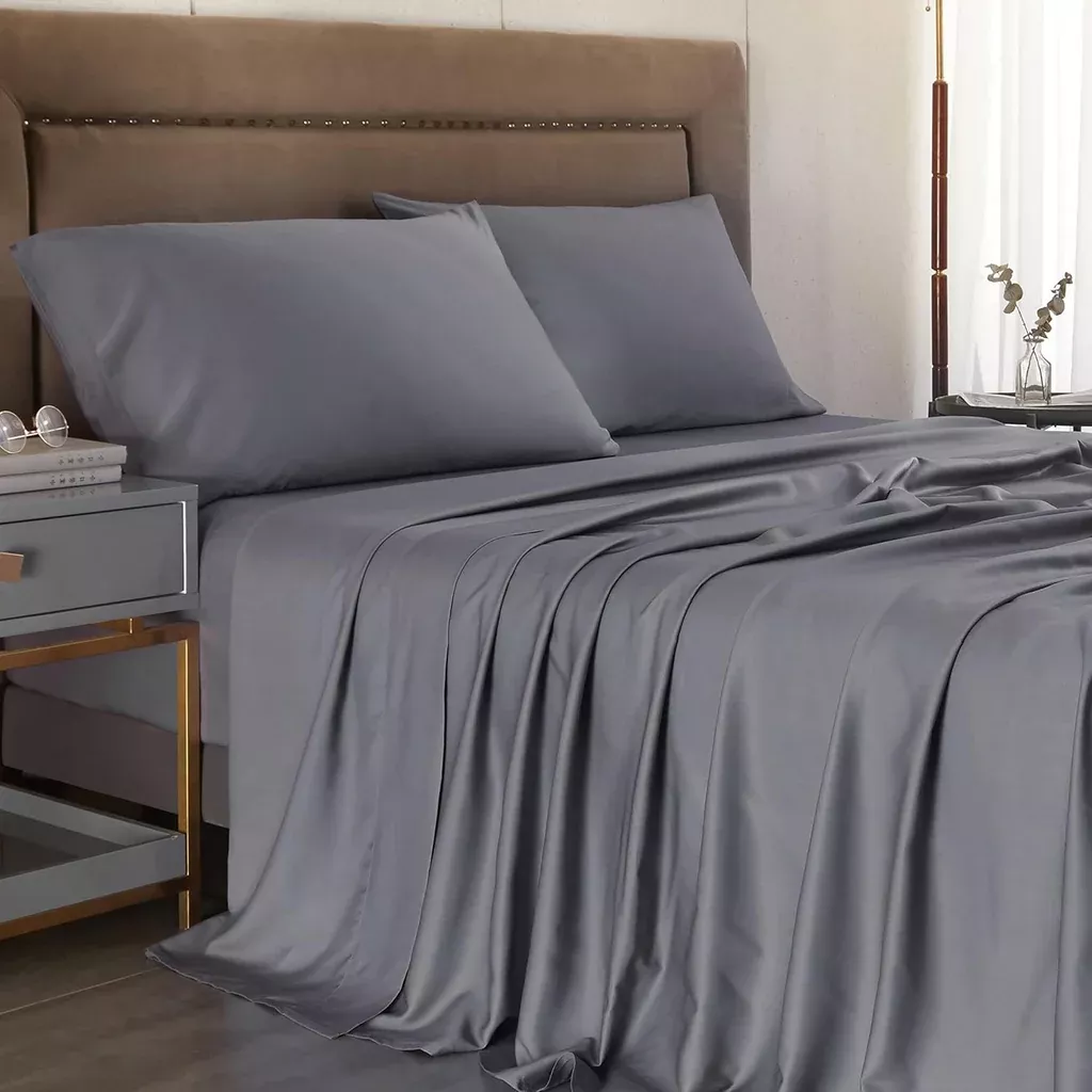 100% Bamboo Sheets King Size, 18-24 Inch Extra Deep Pocket Grey Bamboo Bed She