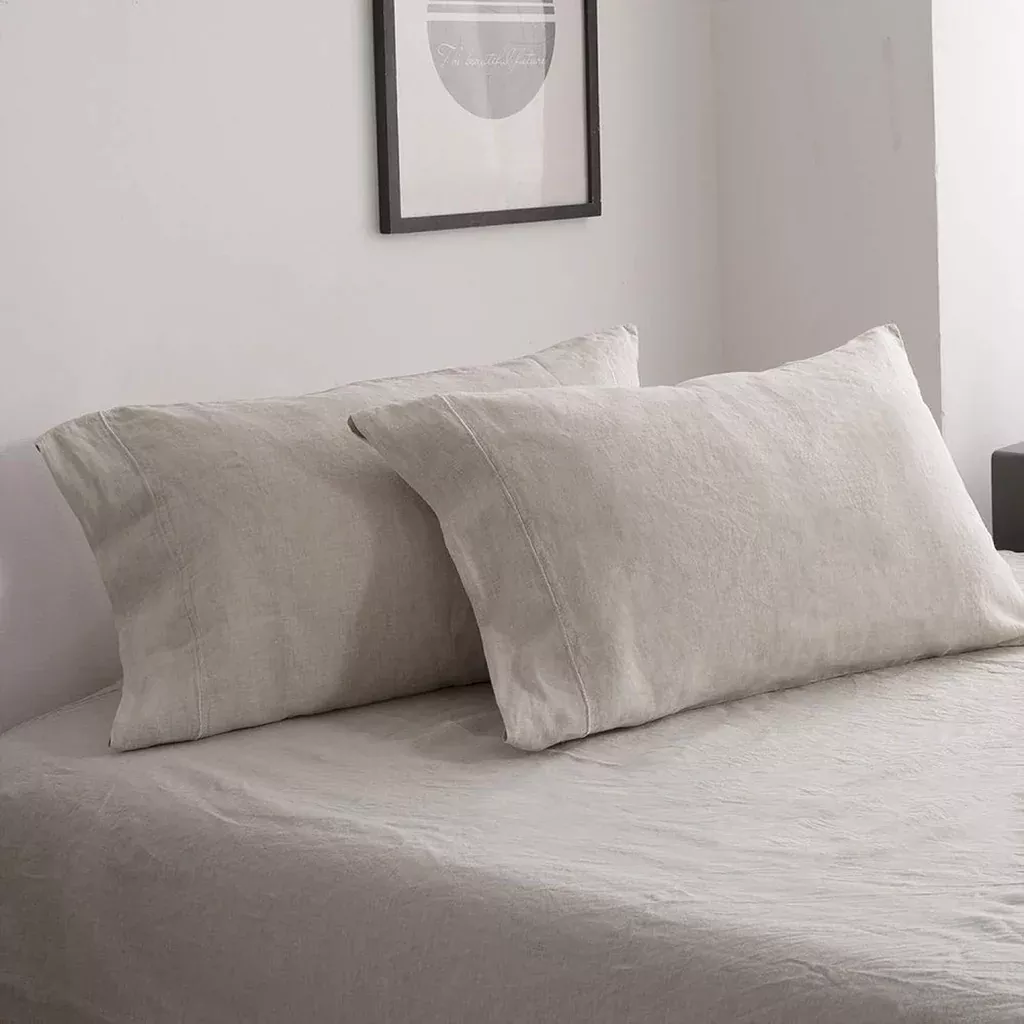 100% Belgian Linen Pillowcase Embroidered-Set Of 2, Queen(Standard) Size(20''X
