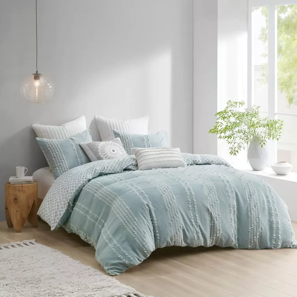 100-cotton-comforter-set-trendy-stripe-textured-design-modern-down-alternati 100% Cotton Comforter Set Trendy Stripe Textured Design, Modern Down Alternati