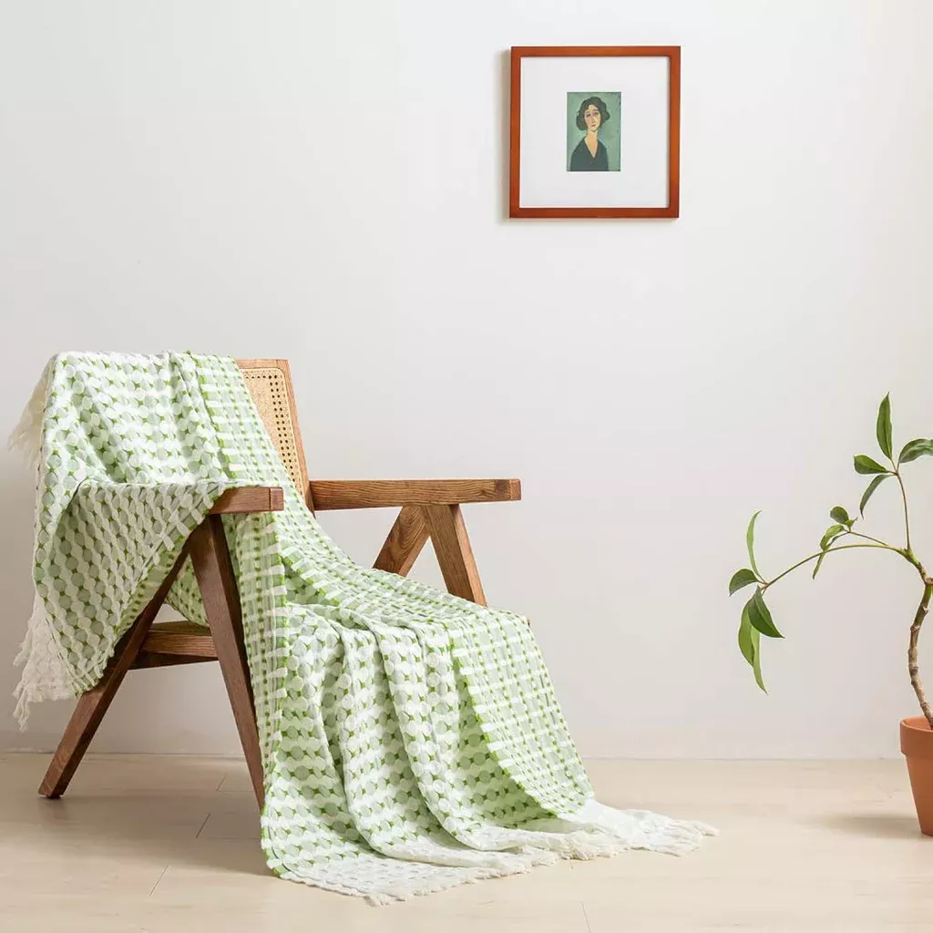 100-cotton-throw-blanket-bed-couch-yarn-dyed-cable-knitted-jacquard-wov 100% Cotton Throw Blanket For Bed, Couch, Yarn Dyed Cable Knitted Jacquard Wov