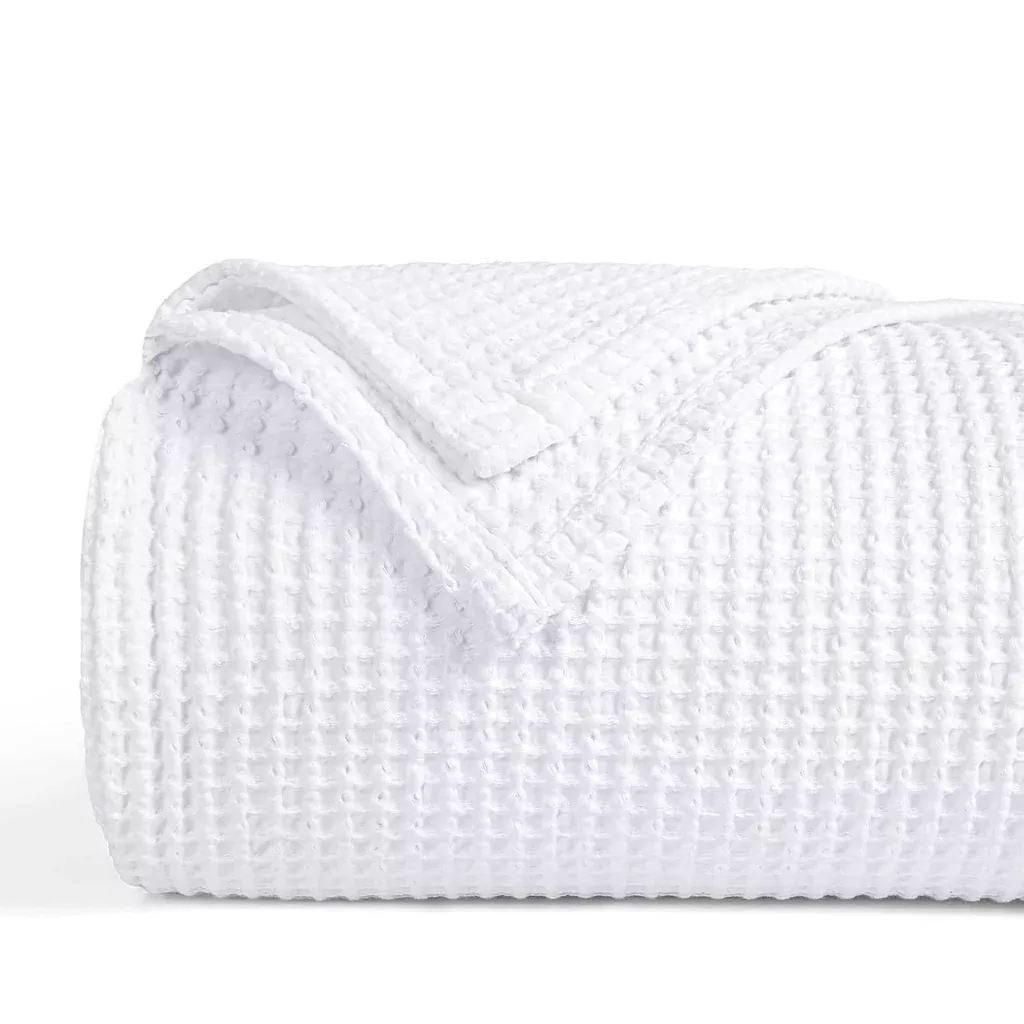 100-cotton-waffle-weave-throw-blanket-50-x-60-405gsm-washed-warm-soft-ligh 100% Cotton Waffle Weave Throw Blanket 50" X 60"- 405Gsm Washed Warm Soft Ligh