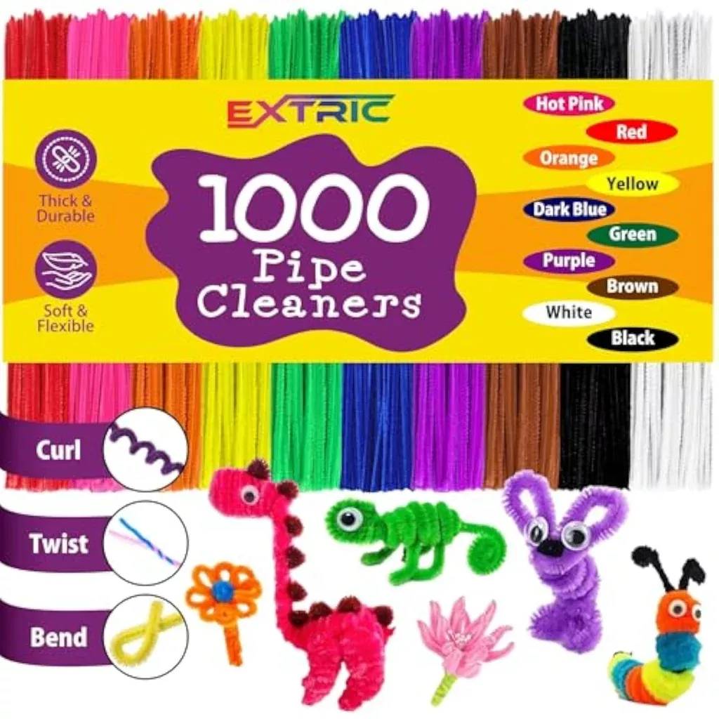 1000-pcs-multicolor-pipe-cleaners-10-colors-6mm-x-12-inch-chenille-stems 1000 Pcs Multicolor Pipe Cleaners, 10 Colors, 6mm x 12 Inch Chenille Stems