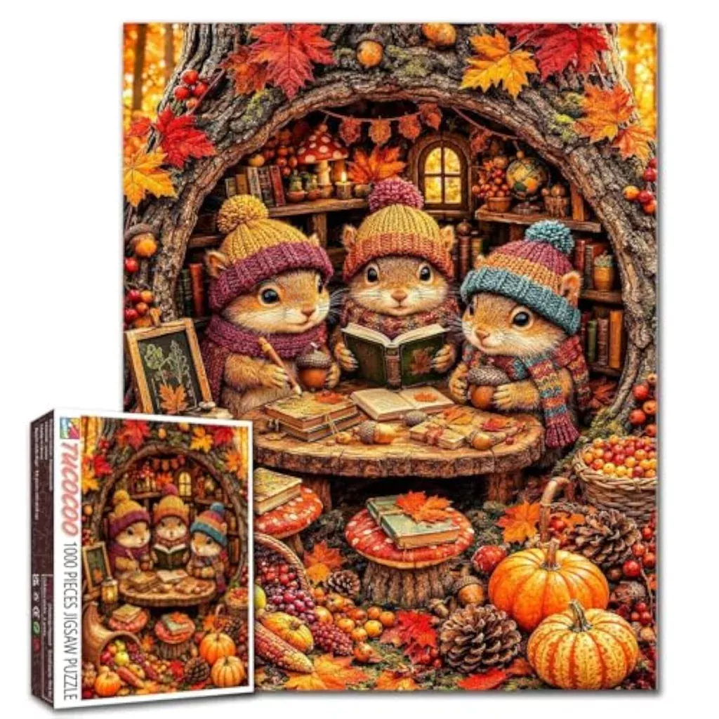 1000-piece-autumn-thanksgiving-jigsaw-puzzle-adults-with-cute-squirrels-woodland 1000 Piece Autumn Thanksgiving Jigsaw Puzzle for Adults with Cute Squirrels Woodland Animals Decor