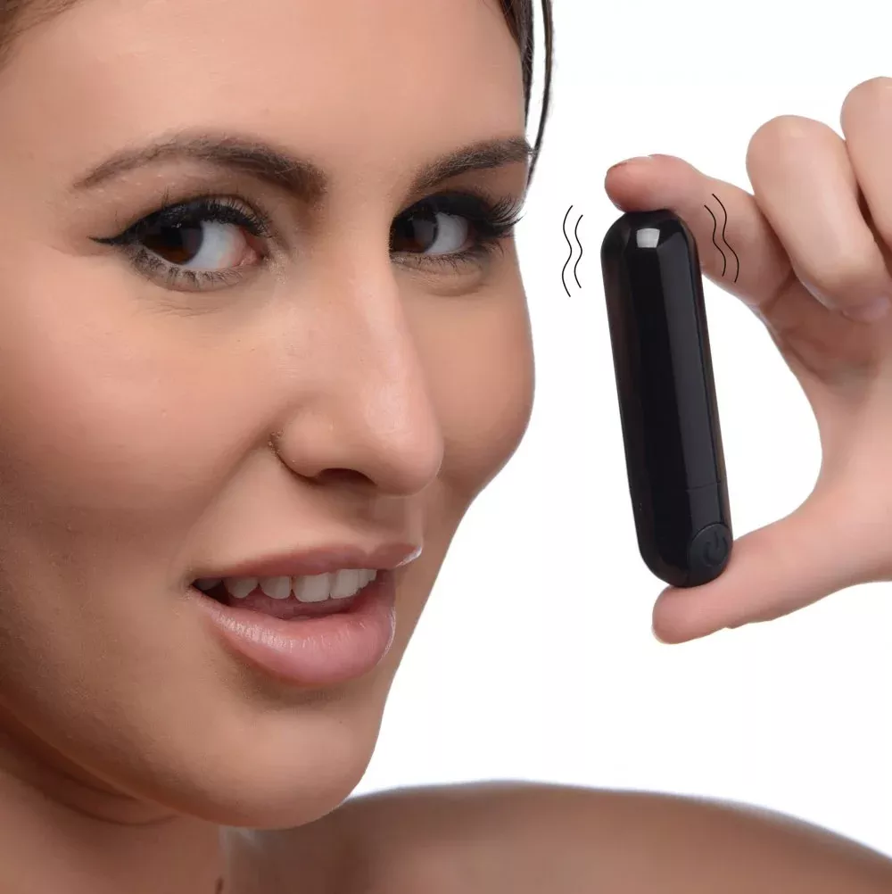 10x-rechargeable-vibrating-metallic-bullet-black 10X Rechargeable Vibrating Metallic Bullet - Black