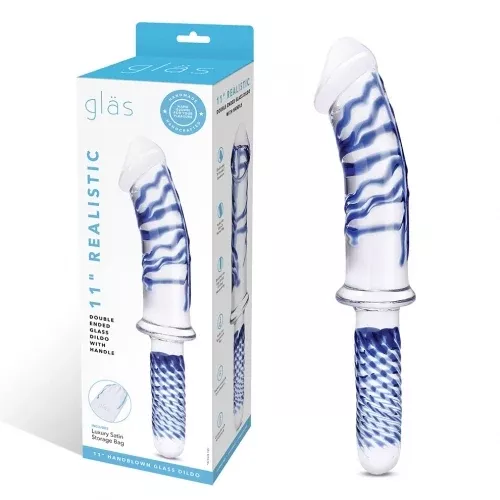 11-realistic-double-ended-glass-dildo-with-handle 11" Realistic Double Ended Glass Dildo With Handle