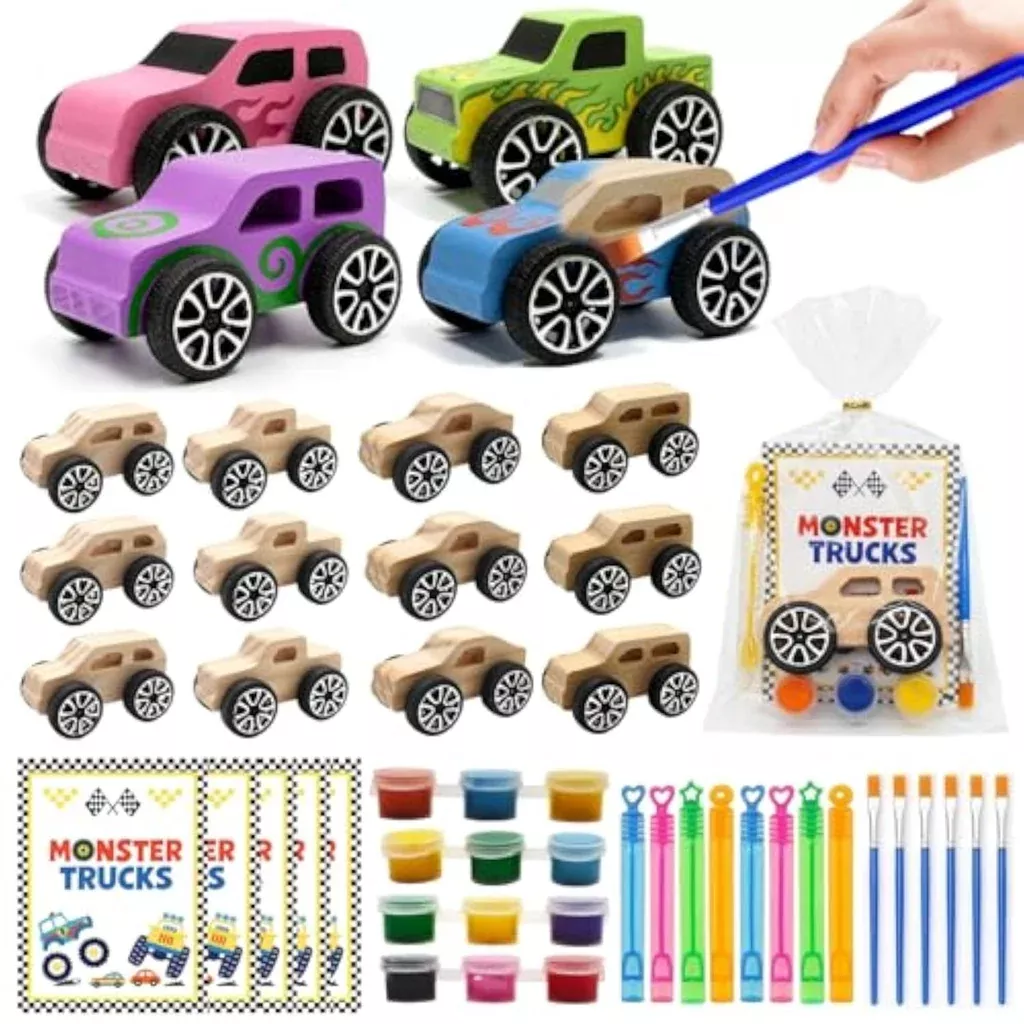 12-pcs-monster-truck-party-favors-diy-wooden-truck-craft-kit-kids-birthday-party 12 PCS Monster Truck Party Favors DIY Wooden Truck Craft Kit for Kids Birthday Party Decorations
