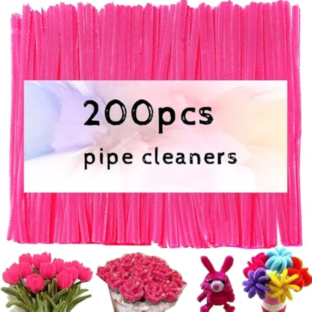 200-pcs-rose-red-pipe-cleaners-thick-chenille-stems-diy-crafts 200 Pcs Rose Red Pipe Cleaners, Thick Chenille Stems for DIY Crafts