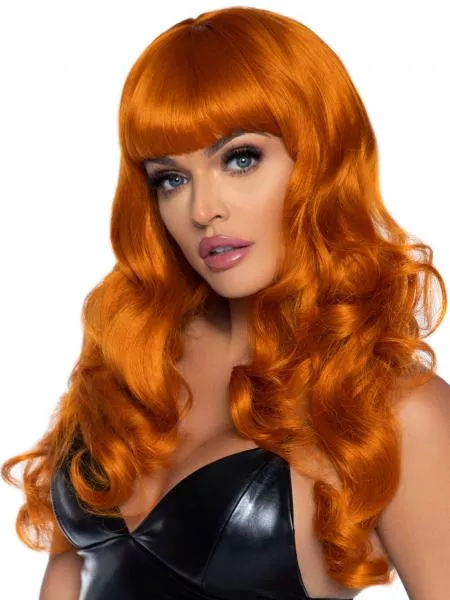 24-long-wavy-wig-with-bangs-ginger-one-size 24" Long Wavy Wig with Bangs - Ginger - One Size