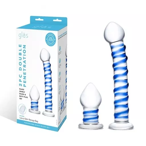 2pc-double-penetration-glass-swirly-dildo-buttplug-set 2Pc Double Penetration Glass Swirly Dildo & Buttplug Set