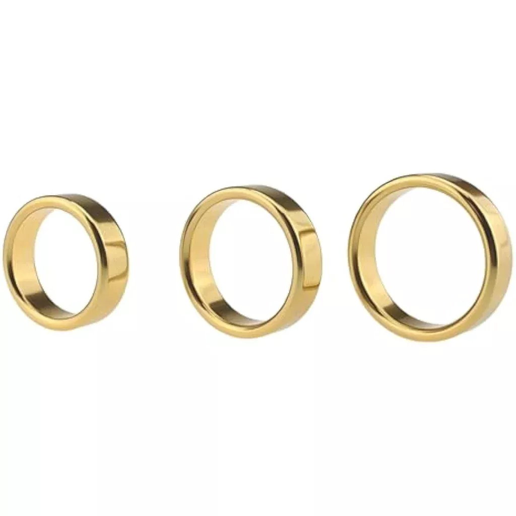 3Pcs Metal Bondage Penis Ring Stretcher Male Exercise Cock Ring Set With Difference Sizes Adult Sex Toys(Gold)