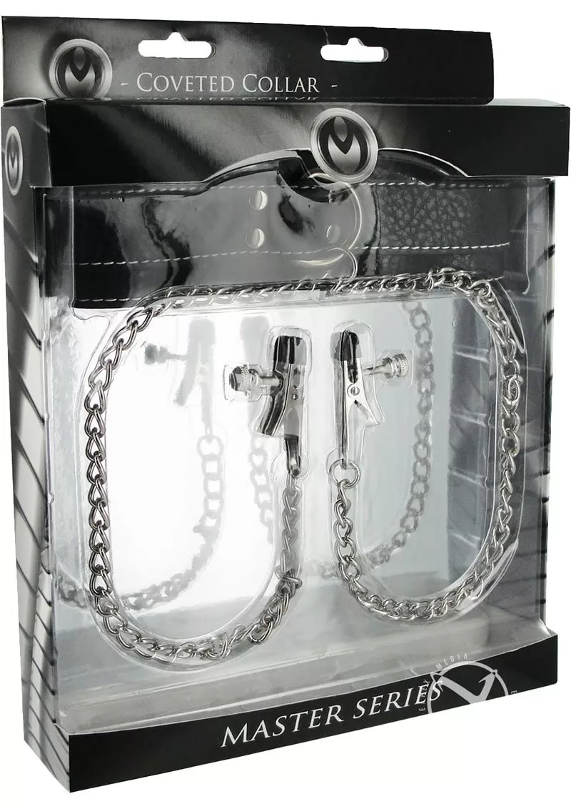 Adjustable Coveted Sex Collar And Nipple Clamp Union Leather And Metal Master Series
