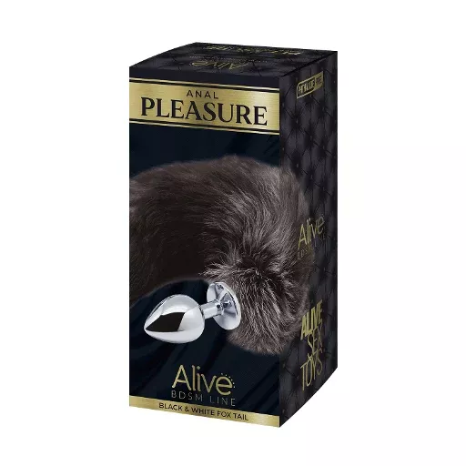 alive-black-white-fox-tail-plug-l Alive Black and White Fox Tail Plug - L