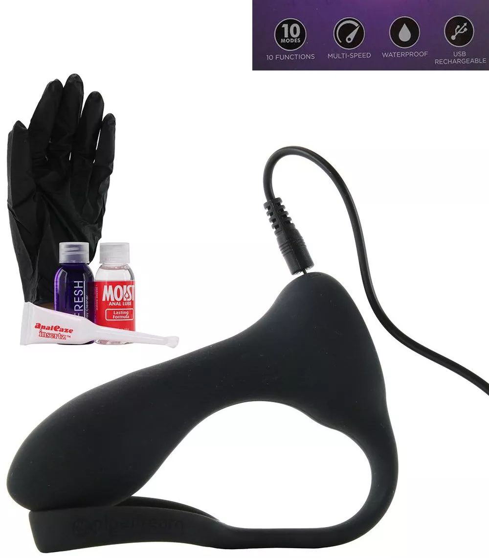 Anal Fantasy Elite Silicone Ass Gasm Pro Vibrating Butt Plug With Penis Ring Waterproof Black
