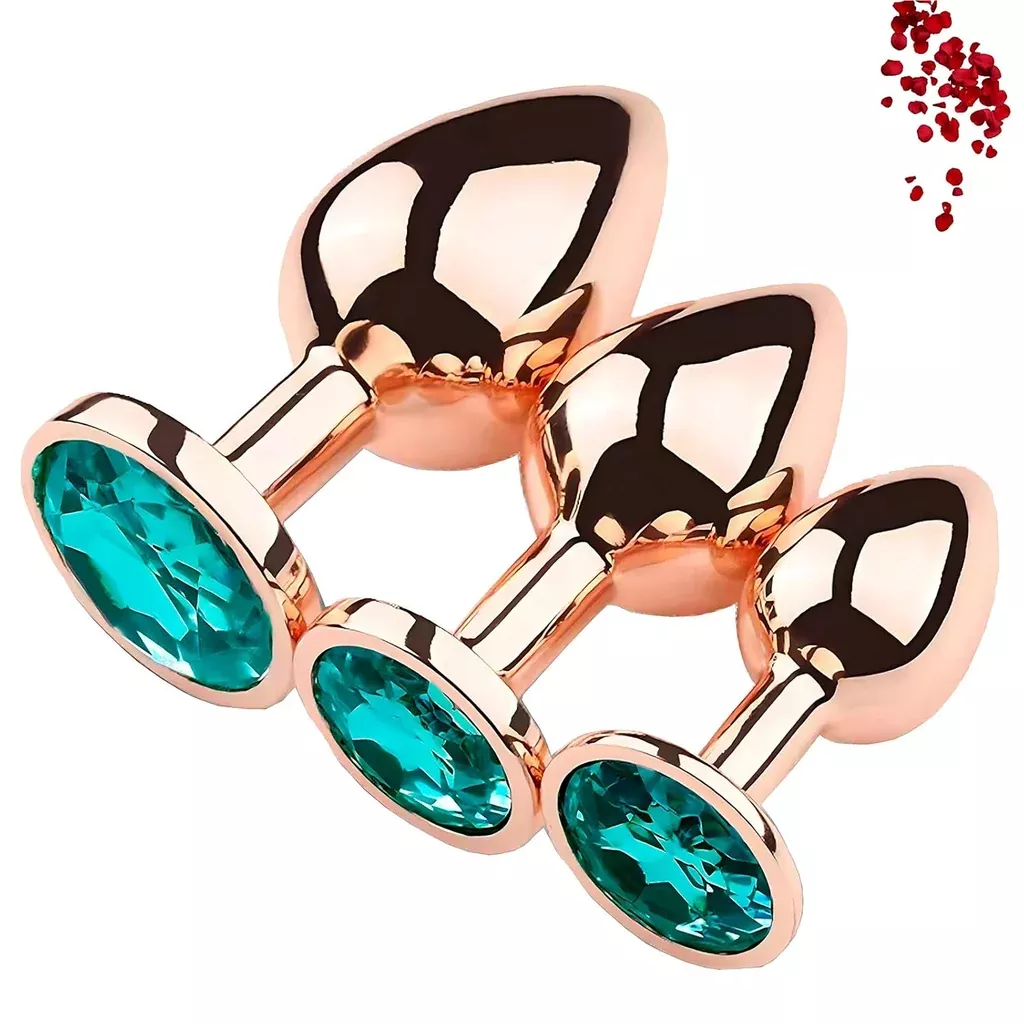 Anal Trainer Kit 3Pcs - Stainless Steel Butt Plug Set With Expanding Rose Gold Design - Adult Sex Toys Gift For Men & Women (Green)