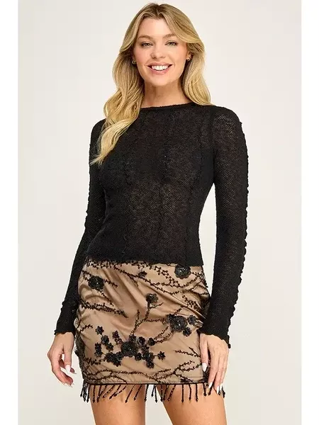 beaded-mesh-mini-skirt-nude-black Beaded Mesh Mini Skirt - Nude/Black -