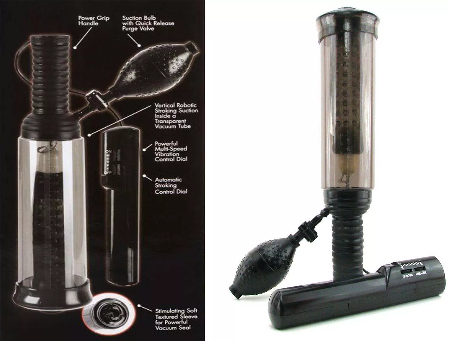 BLACK JACK STROKER VIBRATING MULTISPEED PENIS PUMP 6.5 INCH SMOKE