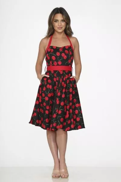 black-red-cherry-halter-dress Black Red Cherry Halter Dress -