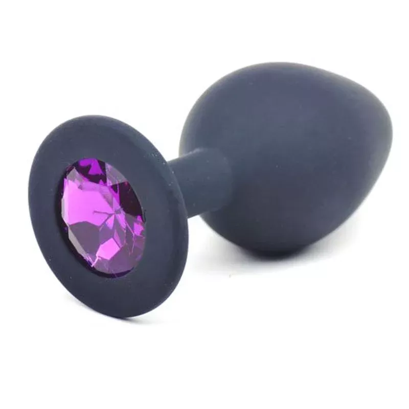 black-silicone-anal-plug-medium-w-purple-diamond Black Silicone Anal Plug Medium w Purple Diamond