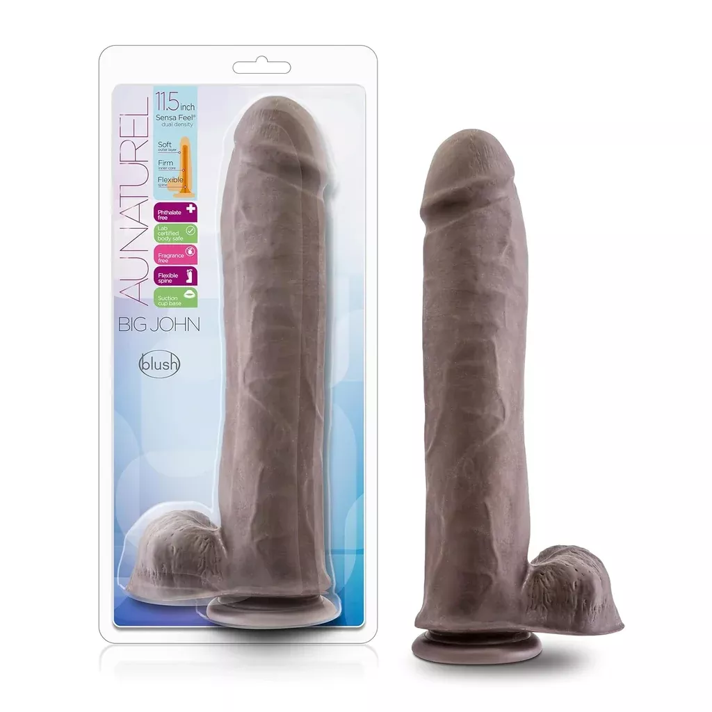 blush-au-naturel-big-john-11-5-ultra-realistic-dildo-w-balls-brown-extra-large-2 Blush Au Naturel Big John 11.5" Ultra-Realistic Dildo W/Balls – Brown – Extra Large 2.5" Thick Dual Density Flexishaft Cock, Suction Cup & Harness Compatible – Big Dildo Sex Toy For Women Men Couples