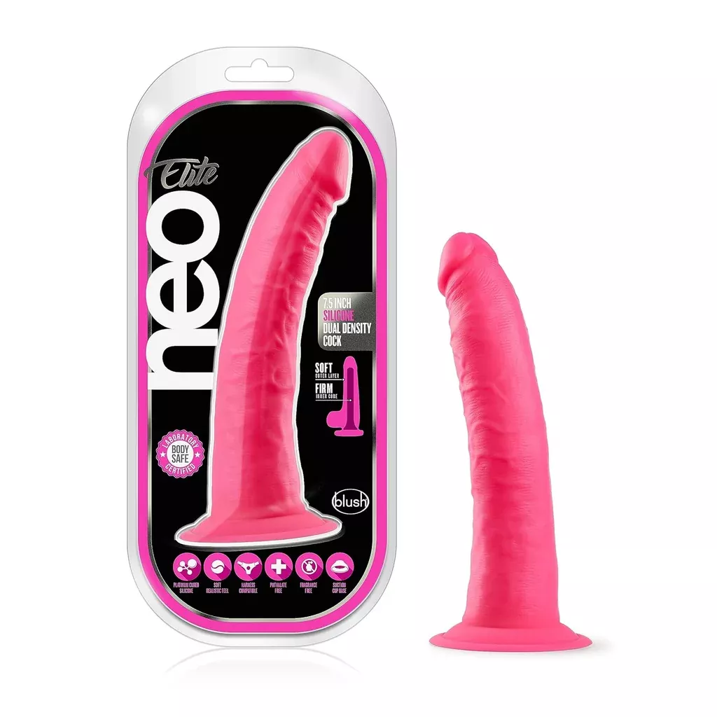 blush-neo-elite-7-5-inch-premium-silicone-dildo-1-5-thick-dual-density-anal-dild Blush Neo Elite 7.5 Inch Premium Silicone Dildo - 1.5" Thick Dual Density Anal Dildo - Suction Cup Harness Penis For Hands Free Play - Vaginal G-Spot Stimulation Adult Sex Toy For Women Couples - Pink