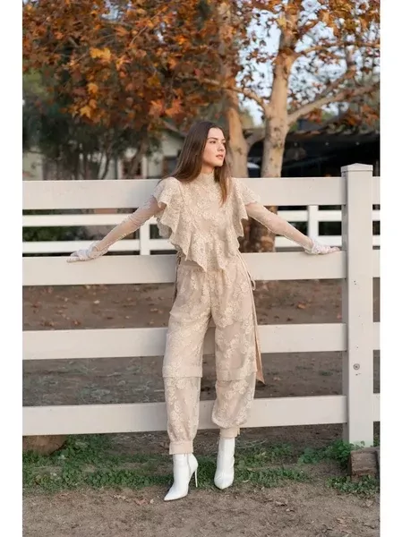 boho-floral-lace-parachute-pants-beige Boho Floral Lace Parachute Pants - Beige -