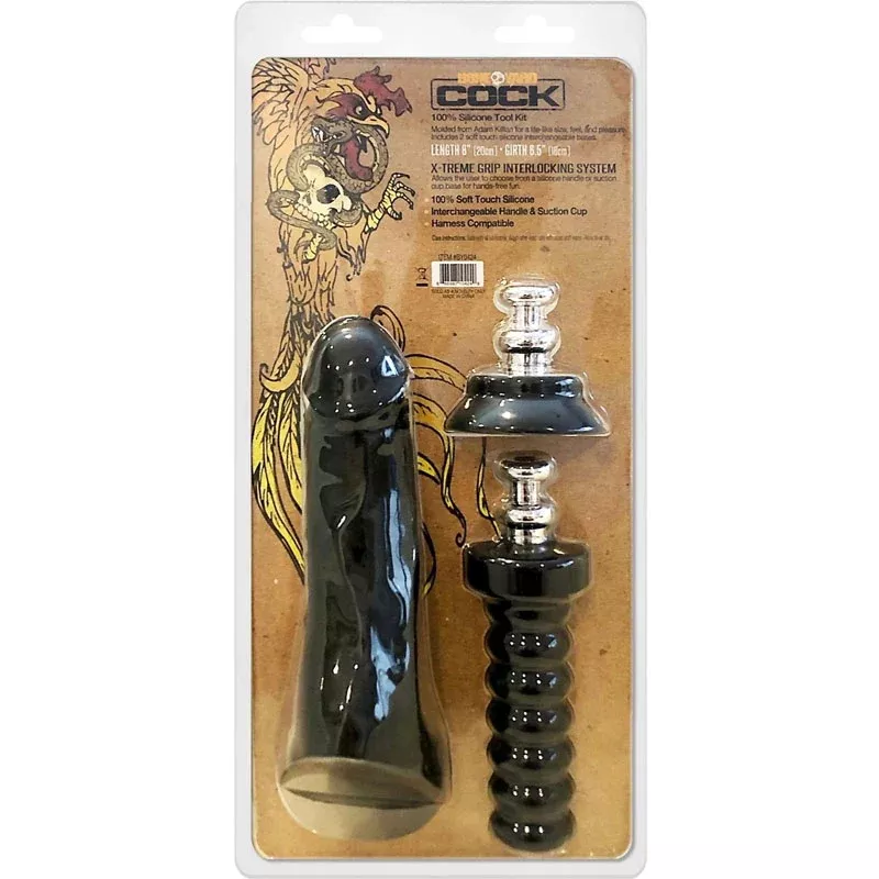 Boneyard Cock 8 inch - Black 20 cm Dong, with Suction Cup & Handle Extensions