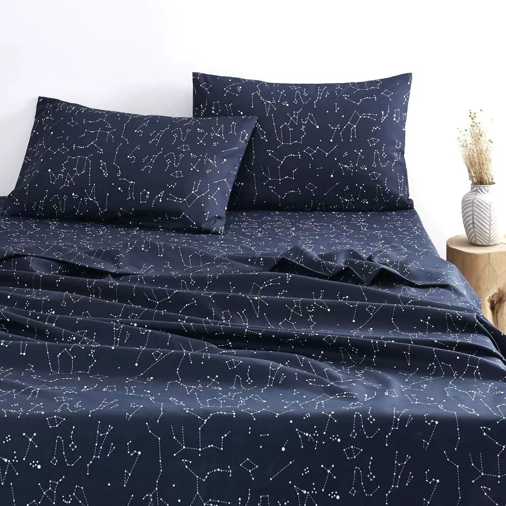 constellation-sheet-set-navy-blue-with-white-space-stars-pattern-printed-s '- Constellation Sheet Set, Navy Blue With White Space Stars Pattern Printed, S