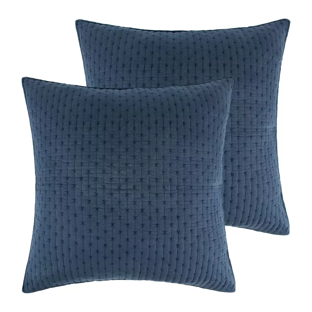 cross-stitch-100-cotton-euro-sham-26x26in-set-2-navy-sham-with '- Cross Stitch - 100% Cotton - Euro Sham (26X26In.) Set Of 2 - Navy Sham With