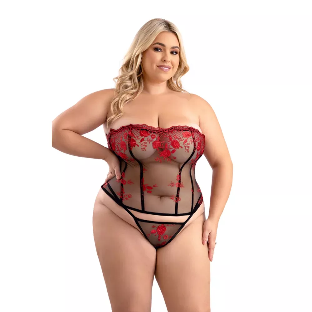 Embroidered Corset & G-string Queen Size