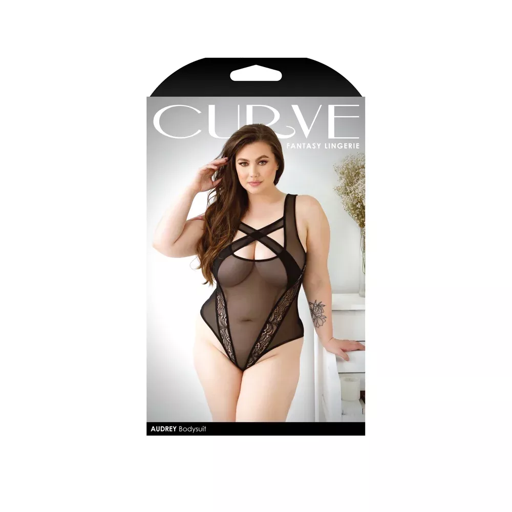 Fantasy Lingerie Audrey Mesh Bodysuit Black 1X 2X