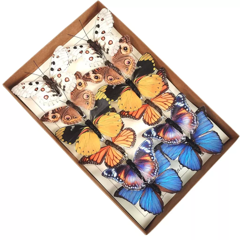 feather-fake-butterfly-craft-decoration-set-12-with-clip-wedding-home '-Feather Fake Butterfly For Craft Decoration Set Of 12 With Clip Wedding Home