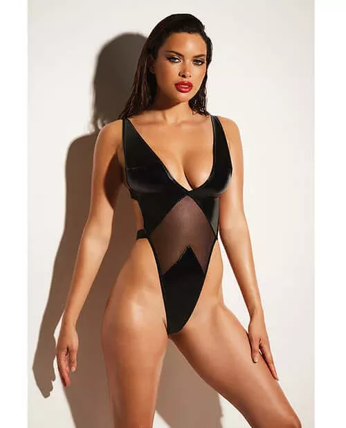 FETISH Limitless Soft Cup Vinyl Mesh Teddy Black 1X 2X