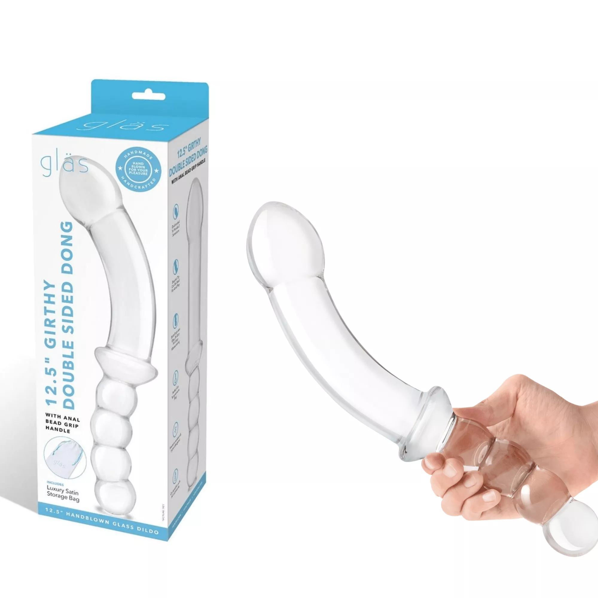 gl-s-12-5-inch-girthy-double-ended-glass-dildo-butt-plug-anal-beads-clear Gläs 12.5-inch Girthy Double-Ended Glass Dildo and Butt Plug Anal Beads – Clear
