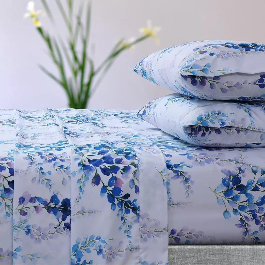 jolie-printed-deep-pocket-sheet-set-with-oversized-flat-king-blue Jolie Printed Deep Pocket Sheet Set With Oversized Flat - King, Blue