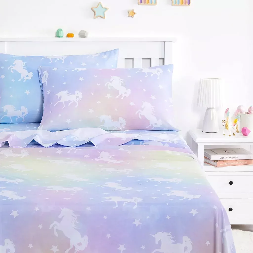 kids-sheet-set-unicorn-bed-sheets-girls-colorful-unicorns-stars-soft '- Kids Sheet Set, Unicorn Bed Sheets For Girls, Colorful Unicorns Stars, Soft