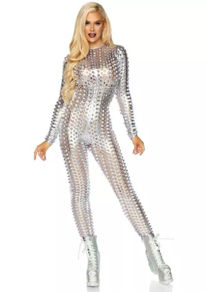 laser-cut-metallic-catsuit-silver Laser Cut Metallic Catsuit - Silver -