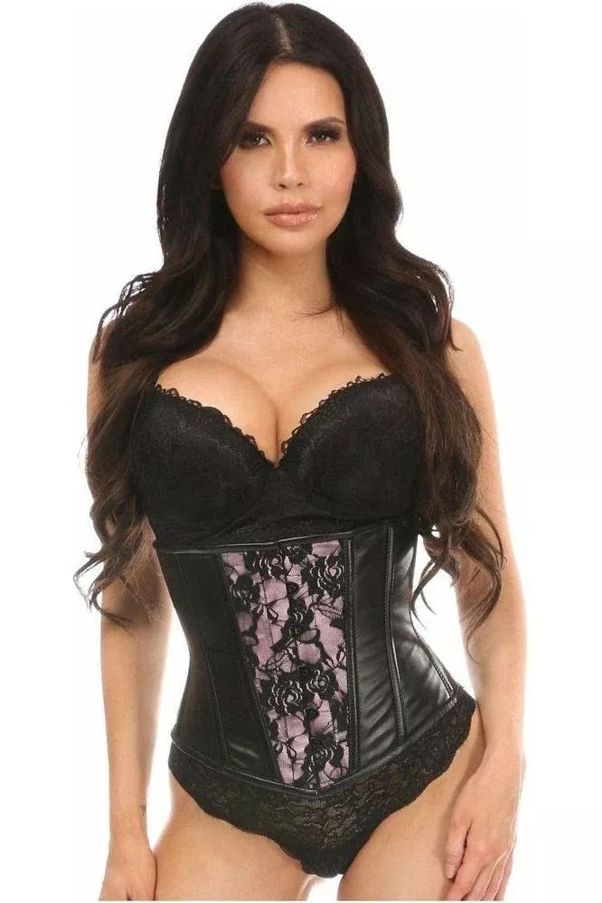 lavish-wet-look-under-bust-corset-pink-w-lace-overlay Lavish Wet Look Under Bust Corset Pink w/Lace Overlay