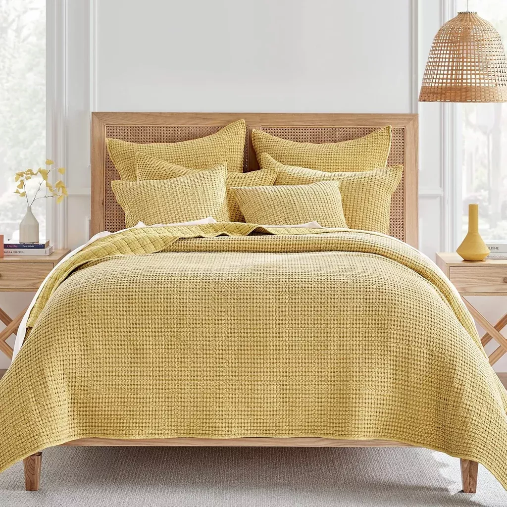 mills-waffle-full-queen-quilt-set-ochre-cotton-waffle-quilt-size-88-x '- Mills Waffle - Full/Queen Quilt Set - Ochre Cotton Waffle - Quilt Size (88 X