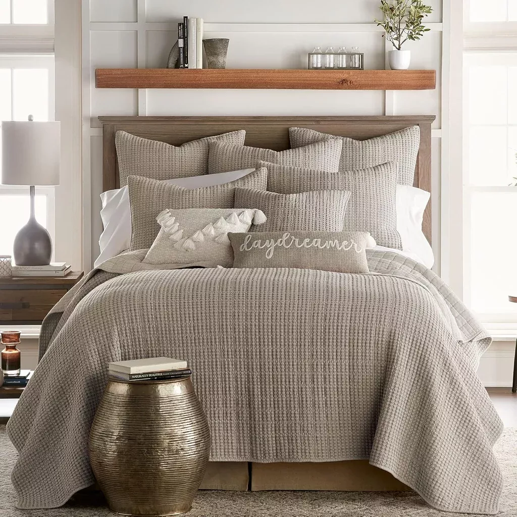 mills-waffle-king-cal-king-quilt-set-taupe-cotton-waffle-quilt-size-1 '- Mills Waffle - King/Cal King Quilt Set - Taupe Cotton Waffle - Quilt Size (1