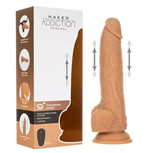 naked-addiction-9-thrusting-dong-with-remote-caramel NAKED ADDICTION 9" THRUSTING DONG with Remote - Caramel