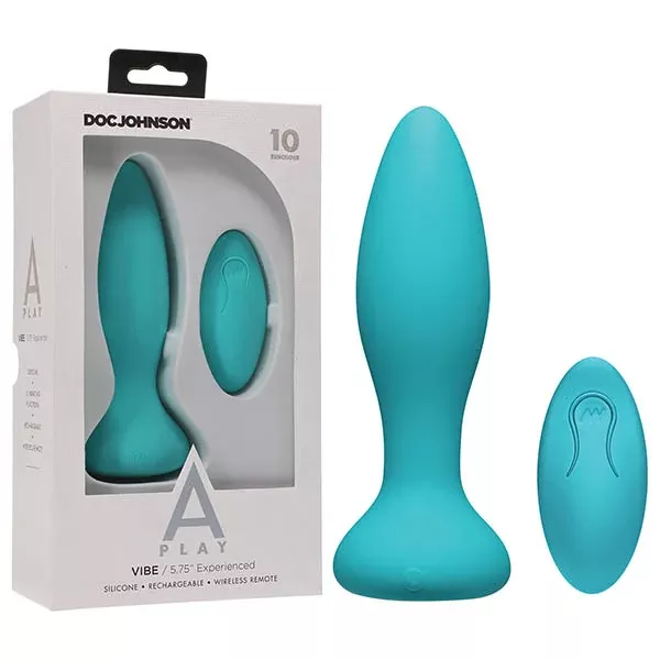 play-vibe-experienced-rechargeable-silicone-anal-plug-teal-usb-rechargeable-butt A-Play - Vibe - Experienced - Rechargeable Silicone Anal Plug - Teal USB Rechargeable Butt Plug with Remote