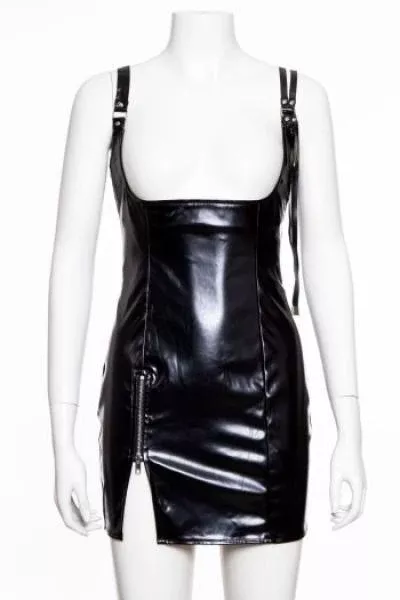 Pleather Camisole Dress - Black -