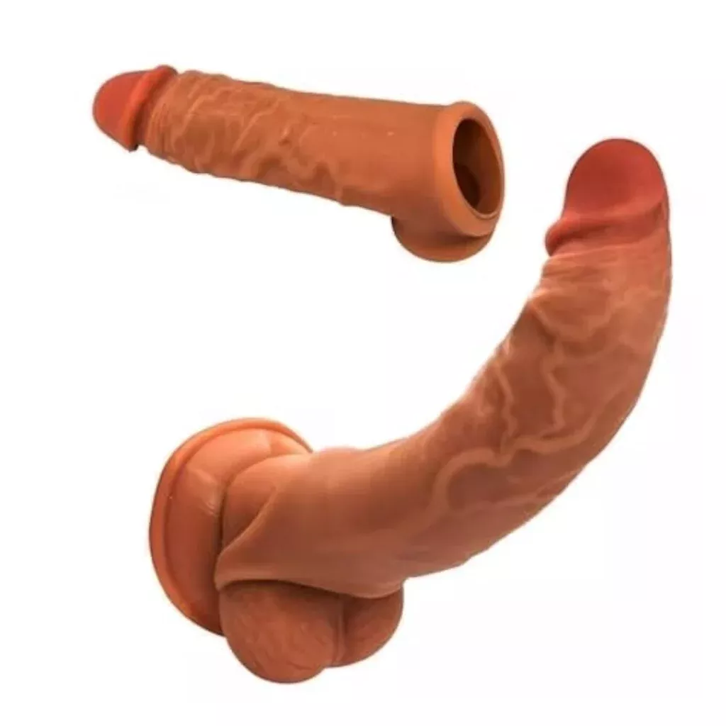 realistic-silicone-cock-enlarger-men-reusable-penis-sleeve-with-thickened-testic Realistic Silicone Cock Enlarger for Men - Reusable Penis Sleeve with Thickened Testicle Ring