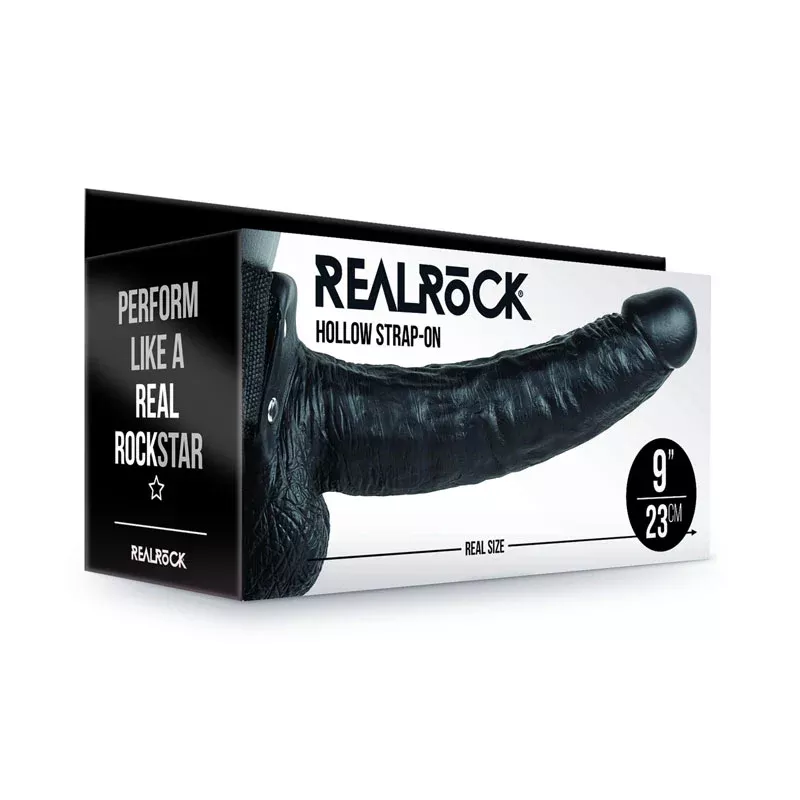 realrock-hollow-strapon-with-balls-23-cm-black-rea132blk REALROCK Hollow Strapon with Balls - 23 cm Black-(rea132blk)