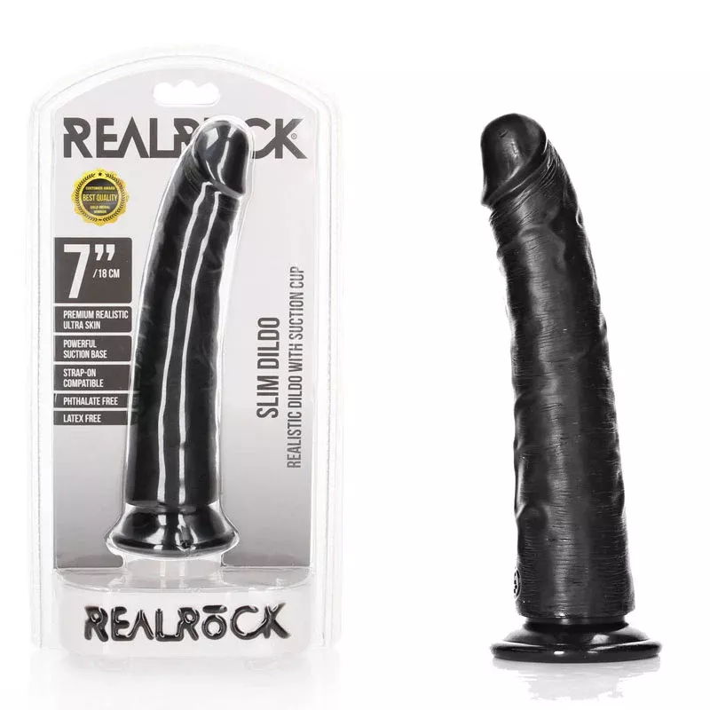realrock-realistic-slim-dildo-with-suction-cup-18cm-rea114blk REALROCK Realistic Slim Dildo with Suction Cup - 18cm-(rea114blk)