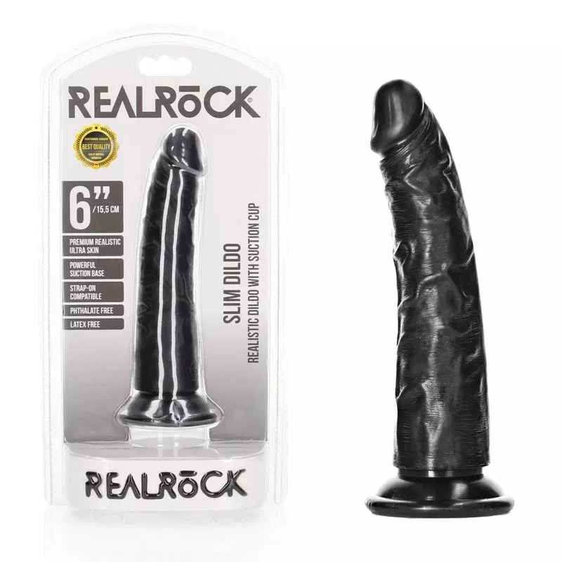 realrock-realistic-slim-dildo-without-balls-15-5-cm-rea113blk REALROCK Realistic Slim Dildo without Balls - 15.5 cm-(rea113blk)